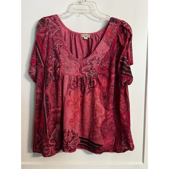 Live & Let Live Tops - Live & Let Live Womens Tunic Blouse Top Size 2X Red Boho Studded Embellished